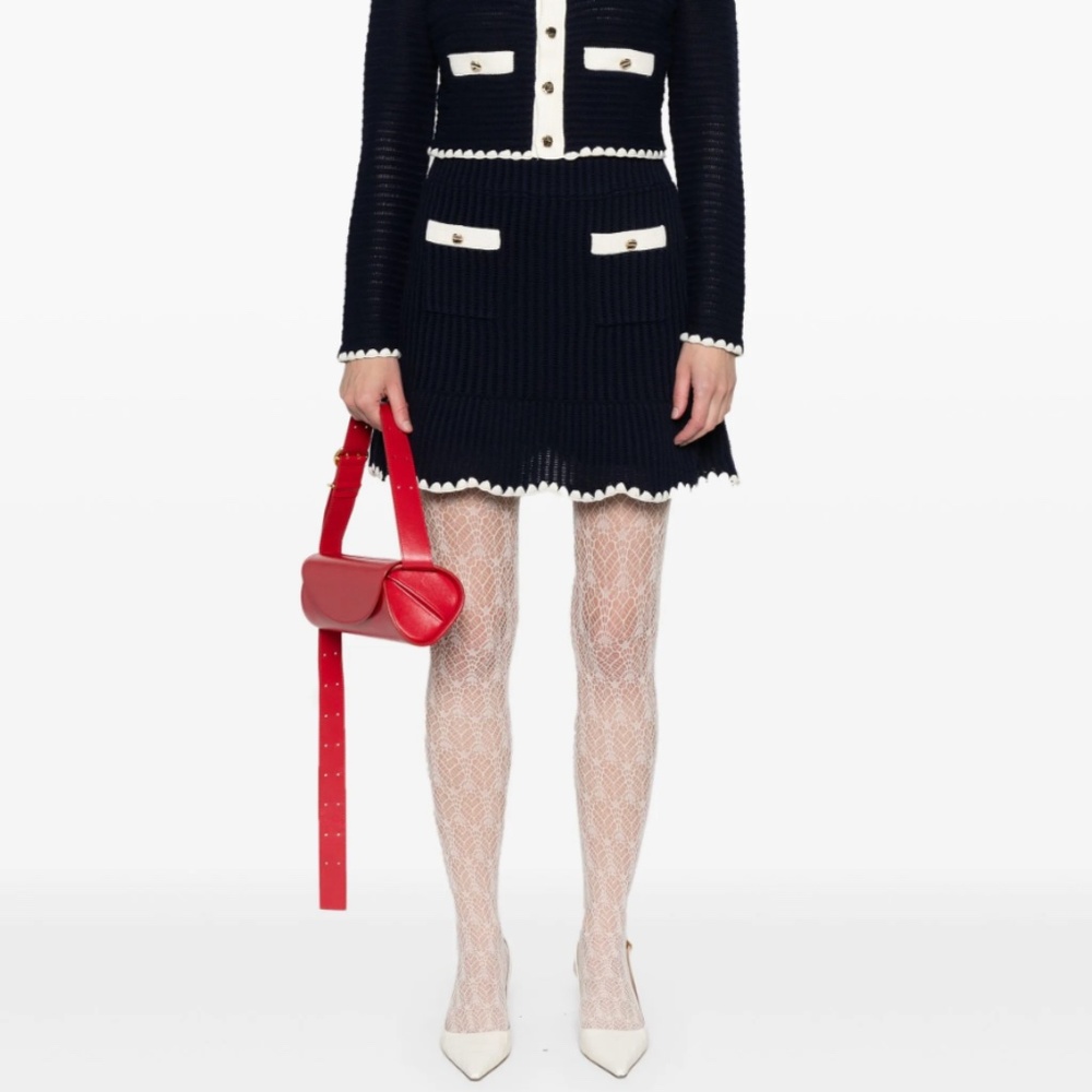 self-portrait Navy Crochet Contrast Trim Mini Skirt - Size: M - MSRP $405 - NWT - Picture 6 of 8